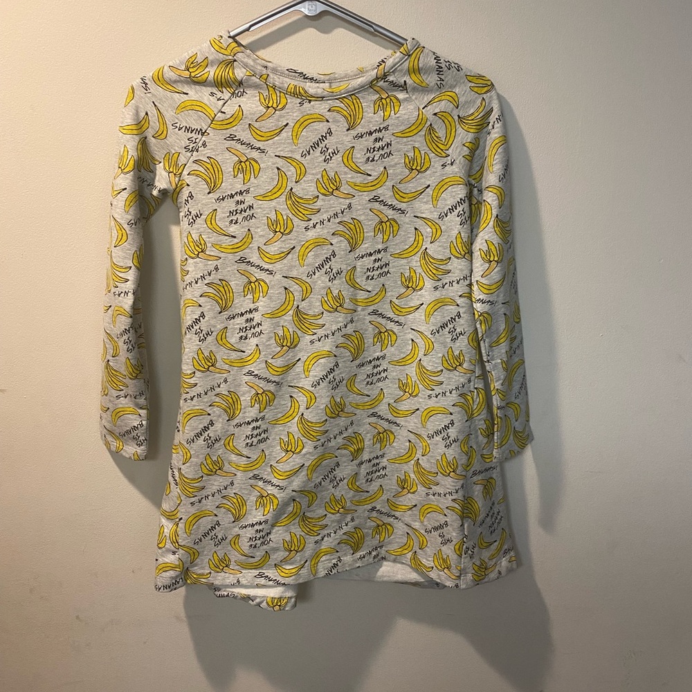 Tucker + Tate Girls size 8 long sleeve grey dress with Bananas design